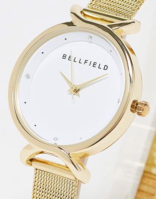 Bellfield minimal mesh strap watch in gold