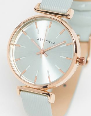 Bellfield minimal watch in mint green and rose gold tone