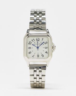 Bellfield slimline link strap watch with square dial in silver