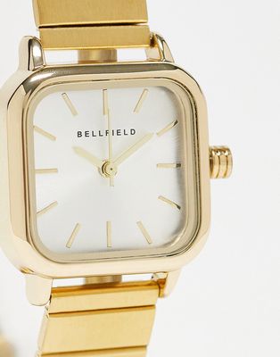 Bellfield square face link strap watch in gold