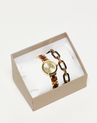 Bellfield watch and bracelet gift set in tort-Gold