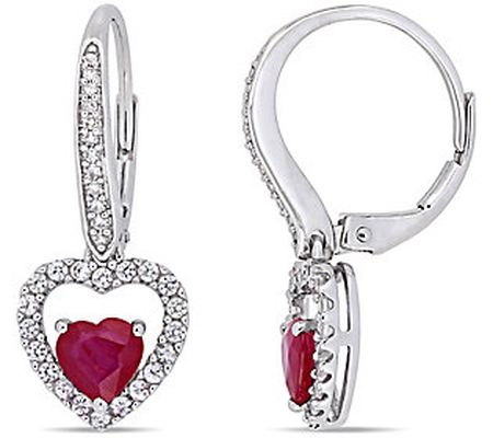 Bellin 1.55 cttw Ruby & Sapphire & 1/10 cttw Di amond Earrings
