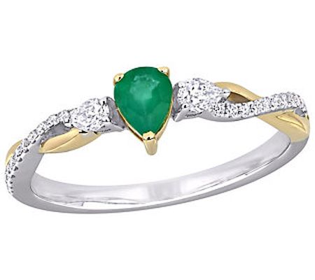 Bellini 0.25 cttw Emerald & 0.15 cttw Diamond R ing, 14K Gold