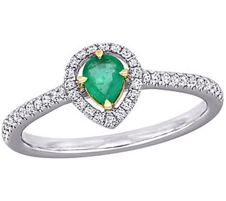 Bellini 0.25 cttw Emerald & 1/7 cttw Diamond Ha lo Ring