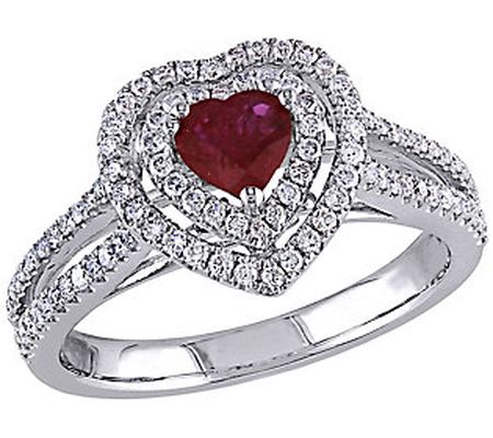 Bellini 0.55 cttw Ruby & 0.35 cttw Diamond Halo Ring, 14K