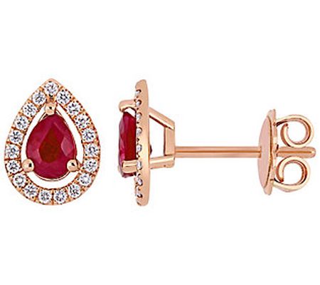 Bellini 0.90 cttw Ruby & 0.15 cttw Diamond Earr ings, 14K Gold