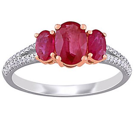 Bellini 1.50 cttw Ruby & 1/7 cttw Diamond 3-Sto ne Ring