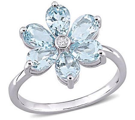 Bellini 14K 2.40 cttw Aquamarine & Diamond Acce nt Flower Ring