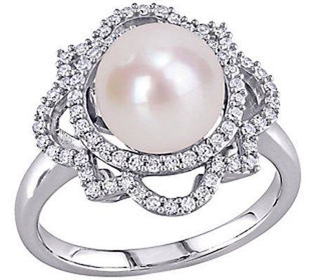 Bellini 14K Gold Cultured Pearl & 0.35 cttw Dia mond Ring