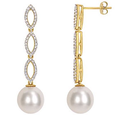 Bellini 14K South Sea Pearl & 0.45 cttw Diamond Earrings