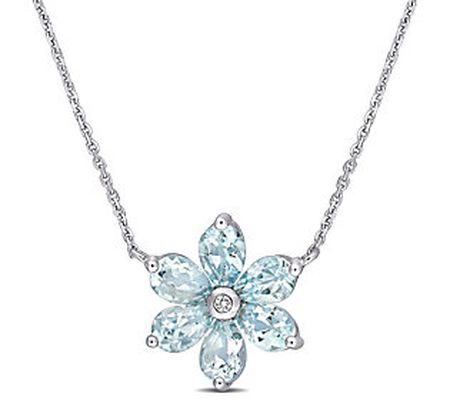 Bellini 2.40 cttw Aquamarine & Diamond Flower N ecklace, 14K