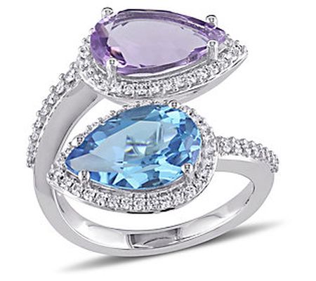 Bellini 6.65cttw Blue Topaz, Amethyst & 4/10 ct tw Diamond Ring