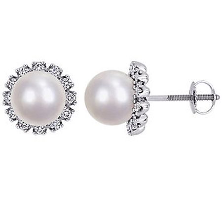 Bellini Akoya Cultured Pearl & Diamond Halo Ear rings, 14K Gold