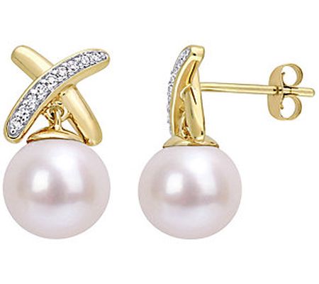 Bellini Cultured Pearl & Diamond Accent Earring s, 14K Gold