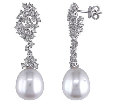Bellini Cultured Pearl & Diamond Earrings, 14K White Gold