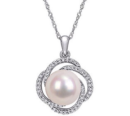Bellini Cultured Pearl & Diamond Pendant w/ Cha in, 14K Gold
