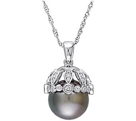Bellini Cultured Pearl & Diamond Pendant w/ Cha in, 14K