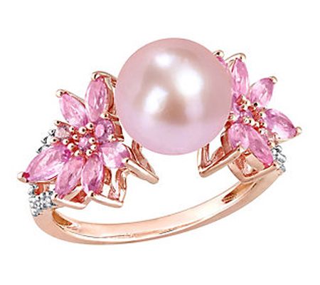 Bellini Cultured Pearl, Pink Sapphire & Diamond Ring, 14K Gold