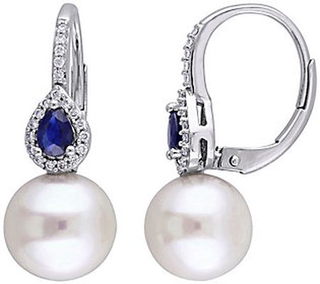 Bellini Cultured Pearl, Sapphire & Diamond Earr ings, 14K Gold