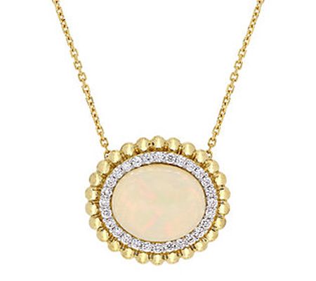 Bellini Ethiopian Opal & 0.25 cttw Diamond Hal o Necklace, 14K