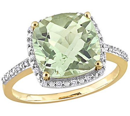 Bellini Green Quartz & Diamond Accent Halo Ring , 14K Gold