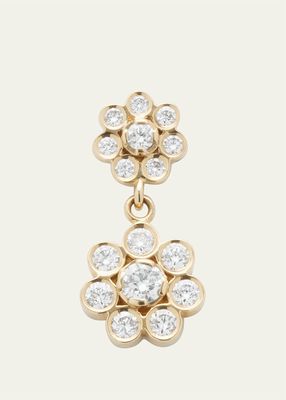 Bellis Deux Diamond Flower Drop Earring in 18K Yellow Gold, Single