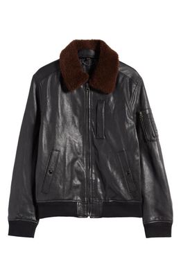 Belstaff Alstone Leather Jacket with Genuine Shearling Collar in Black/Earth Brown