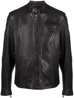 Belstaff logo-patch leather jacket - Brown