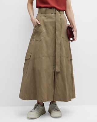Belted A-Line Cargo Maxi Skirt