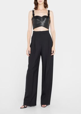 Belted Bustier Leather Crop Top