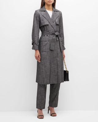 Belted Chambray Wrap Trench Coat