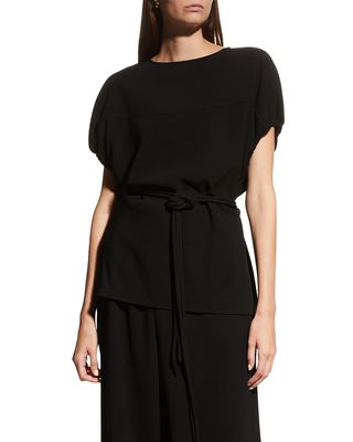 Belted Crepe Cocoon Top