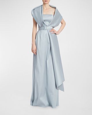 Belted Draped Column Gown