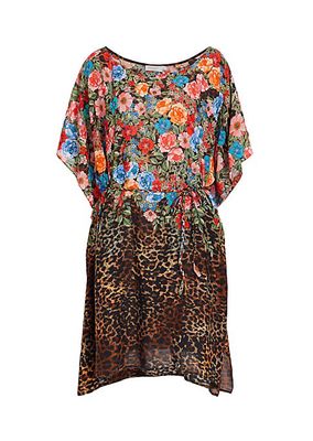Belted Floral & Cheetah-Print Coverup