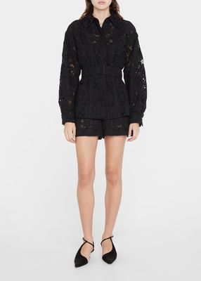 Belted Floral Guipure Lace Jacket