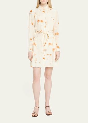 Belted Floral-Print Silk Shirtdress
