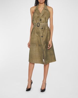 Belted Halter Midi Trench Dress