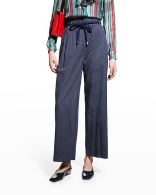 Belted High-Rise Muslin Trousers