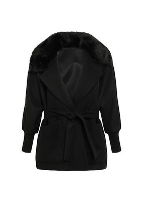 Belted Jacket With Shearling Lamb Collar