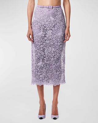Belted Lace Midi Skirt