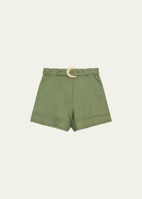 Belted Linen Twill Shorts