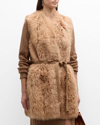 Belted Long Shearling Gilet
