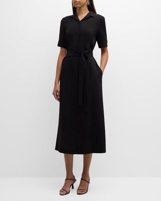 Belted Notch-Collar Midi Shirtdress