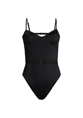 Belted Open-Back One-Piece Swimsuit