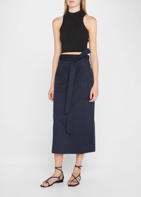 Belted Oversized Pocket Pencil Midi Skirt