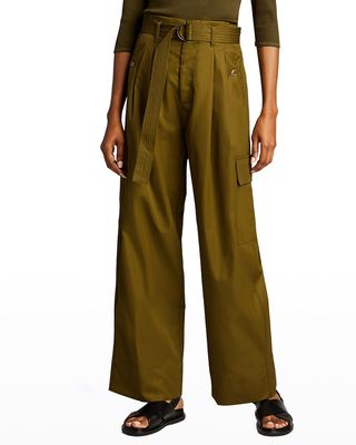 Belted Pintuck-Front Utility Pants