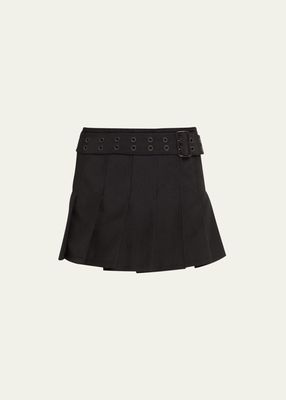 Belted Pleated Mini Skirt