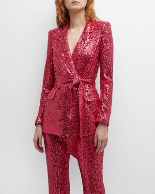 Belted Sequin Double-Breasted Blazer