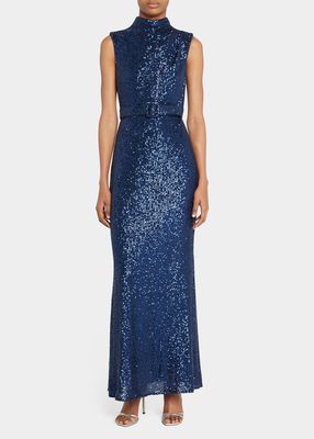 Belted Sequin Gown