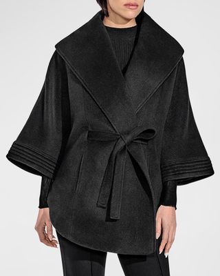 Belted Shawl-Collar Cape